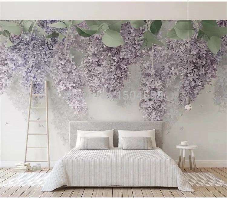 Фото обои 3D фиолетовая Вистерия цветок фрески Свадебный дом гостиная Романтический домашний декор обои для стен 3D фрески