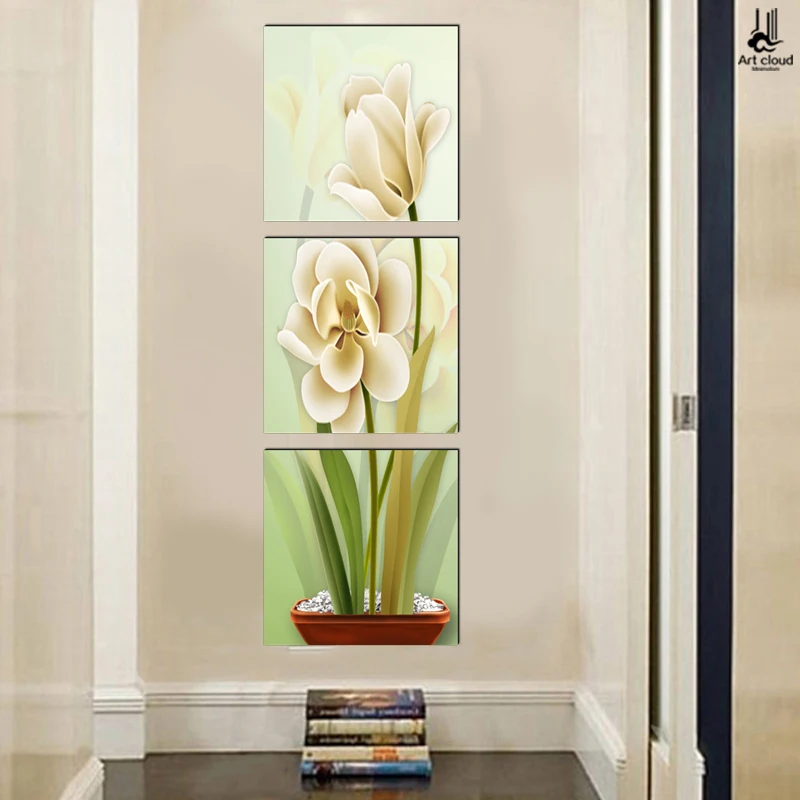 

Flower modern square canvas painting countryside art prints 3 psc Europe wall pictures for aisle corridor bedroom restaurant bar