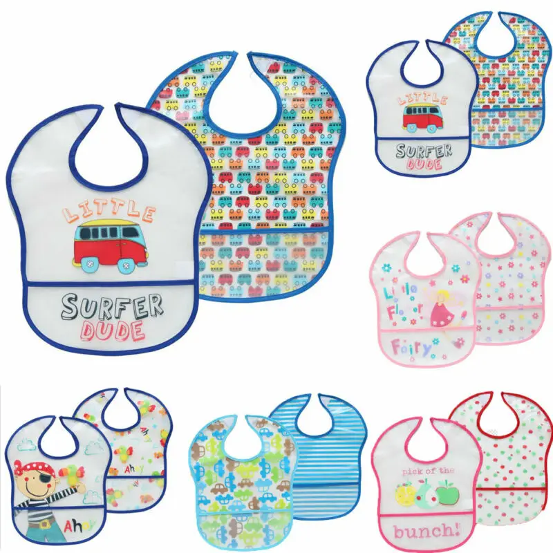 Baby Girl Boy Waterproof Cartoon Towel Kids Toddler Dinner Feeding Bibs
