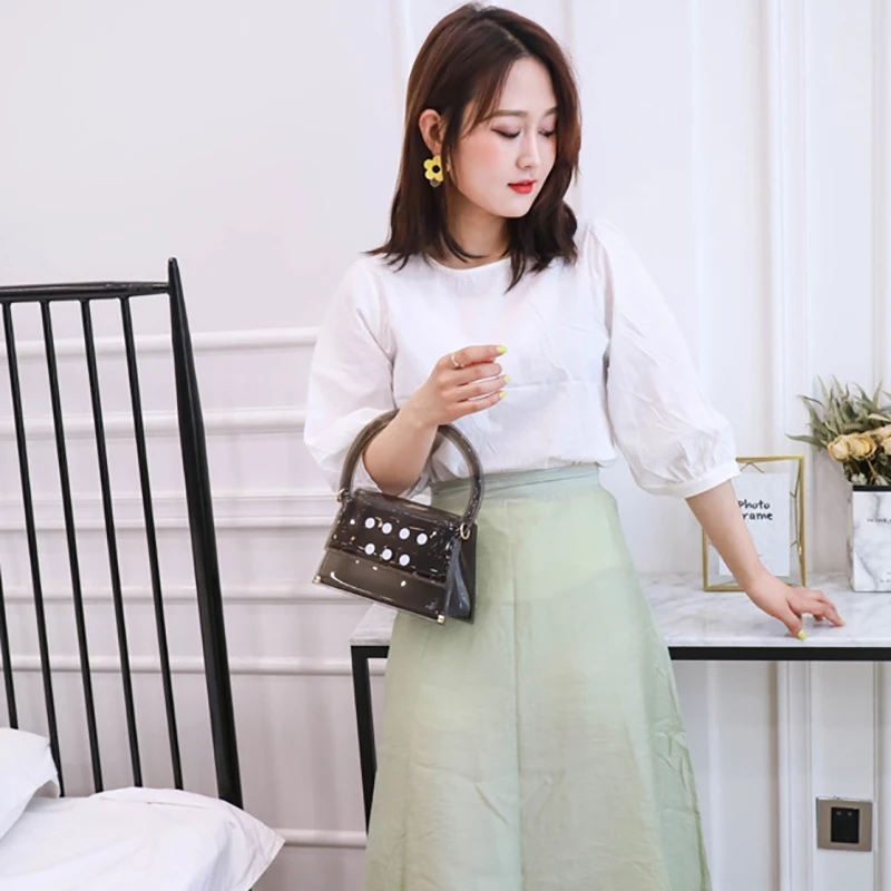 

LJL-Flip New Summer Transparent Mini Ladies Handbag Candy Dot Crossbody Bag Jelly Lady Handbag