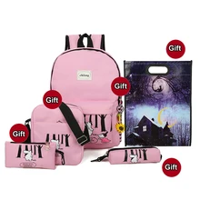 5 комплектов, студенческий рюкзак с животным дизайном, школьный рюкзак для девочек и мальчиков, Холщовый Рюкзак, школьные рюкзаки для подростков, студенческие сумки