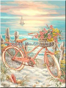 

5d Diamond Embroidery bike flowers Cross Stitch Mosaic 3d diamond painting seaside scenery Full Resin Rhinestones diamond art