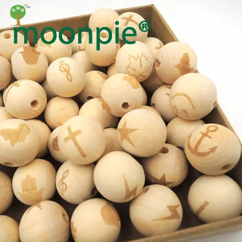 12 designs to choose 20mm wood round ball bead cross for teether star cross hamsa engrave diy accessory wooden bead EA201-1