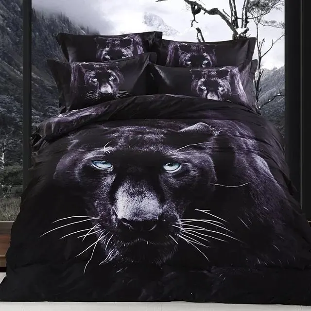 FS 1203 100 Cotton 4 Pieces Animal bed sheets luxury black panther leopard bedding setin