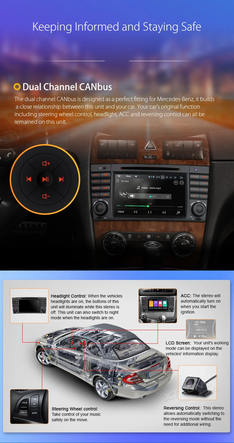 Best XTRONS 7" Android 8.0 Radio GPS Car DVD Player for Mercedes Benz W209 W203 C270 C280 C300 C320 C350 32 AMG W463 G350 G500 G55 17