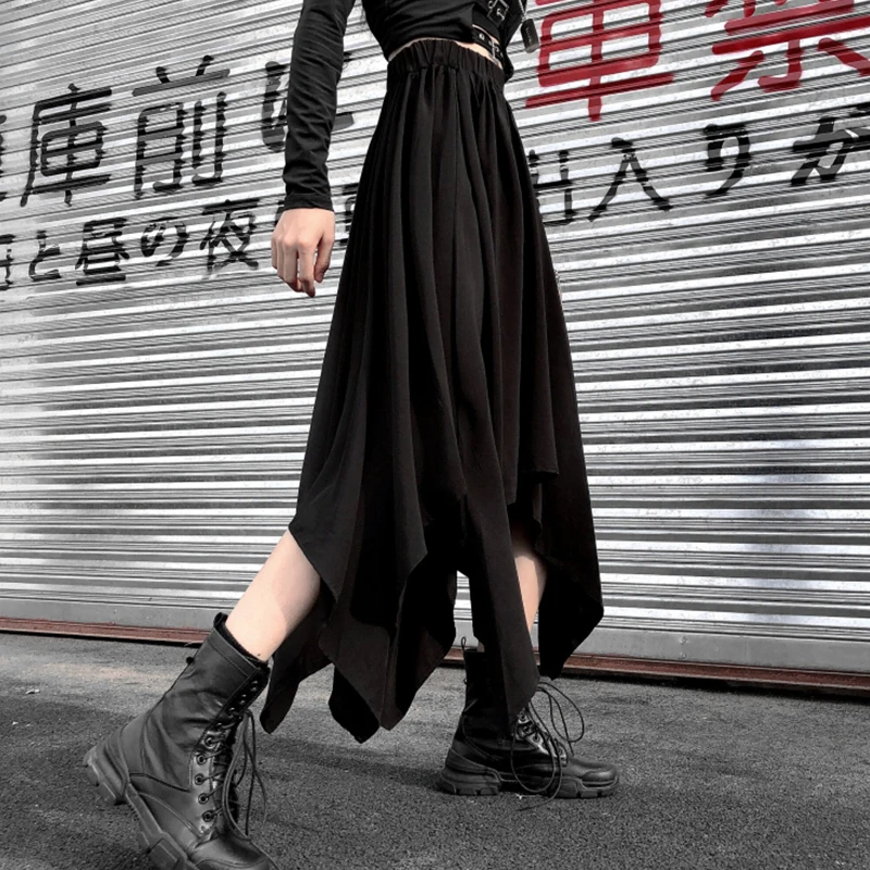 Neploe Korean Long Black Skirt for Women Fashion Irregular High Waist Harajuku Gothic Female Skirts Japanese Streetwear 90179