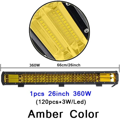 7D 216 Вт 252 Вт 288 Вт 324 Вт 360 Вт светодиодный рабочий светильник для трактора, лодки, внедорожника, 4WD 4x4, грузовик, 12 В, светильник, Янтарный Белый - Цвет: 26 inch 360W yellow