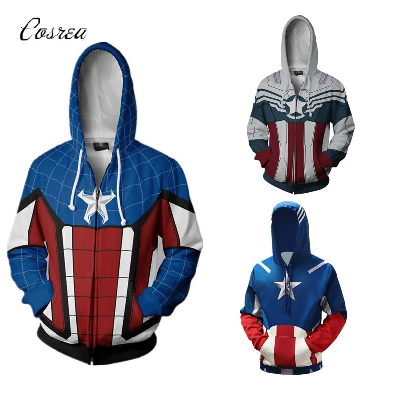 

Captain America Hoodie Sweatshirt Tracksuit for Boys Pullovers Cosplay Hoodie Marvel Halloween Men Hoodies Zipper Cropped Hoodie