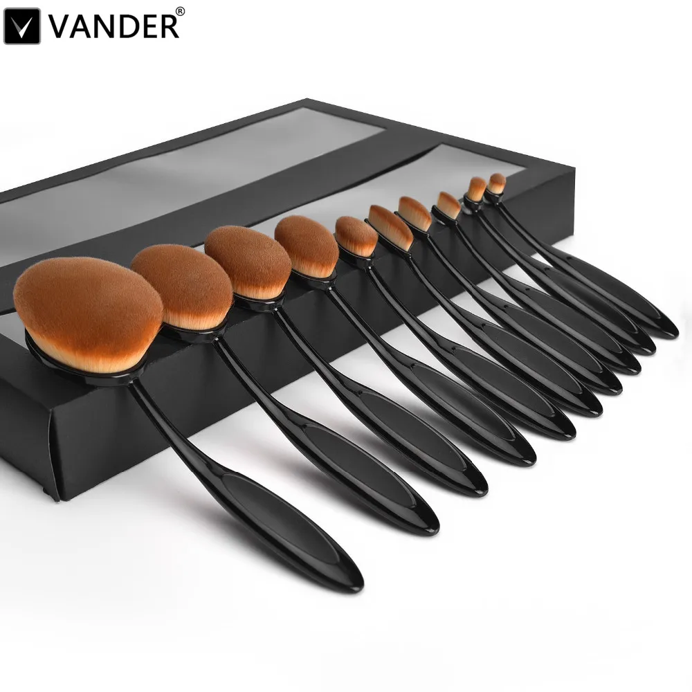 New 10pcs/set Tooth Brush Shape Oval Makeup Brush Set MULTIPURPOSE Professional Foundation Powder Brush Kits pinceaux maquillage