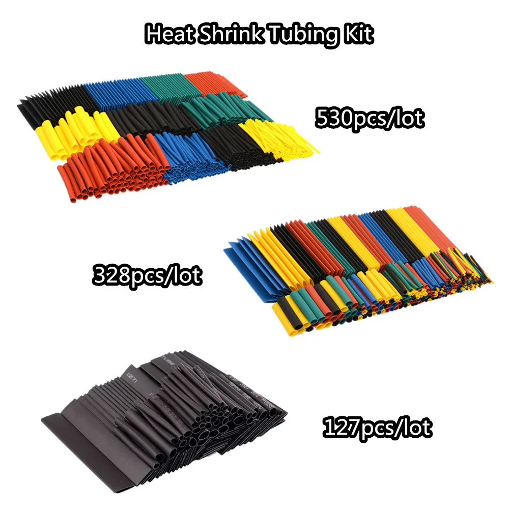 

127pcs/lot Heat Shrink Tubing 7.28m 2:1 Black Tube Car Cable Sleeving Assortment Wrap Wire Insulation Materials DIY Kit 328pcs