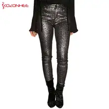 Fashion Stretch Silv Snake PU Leather Pants Women Mid-Waist Female Elasticity Women's Tights Pencil PU Leather Pants Plus Size 3 plus size drawstring pu leather tapered pants