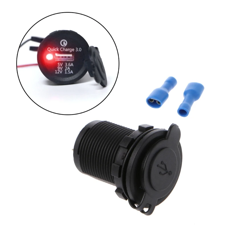 

Quick Charger 12V-24V 3.6A USB Quick Charge 3.0 Car Charger Adapter Motorcycle RV Red/Green/Blue Light