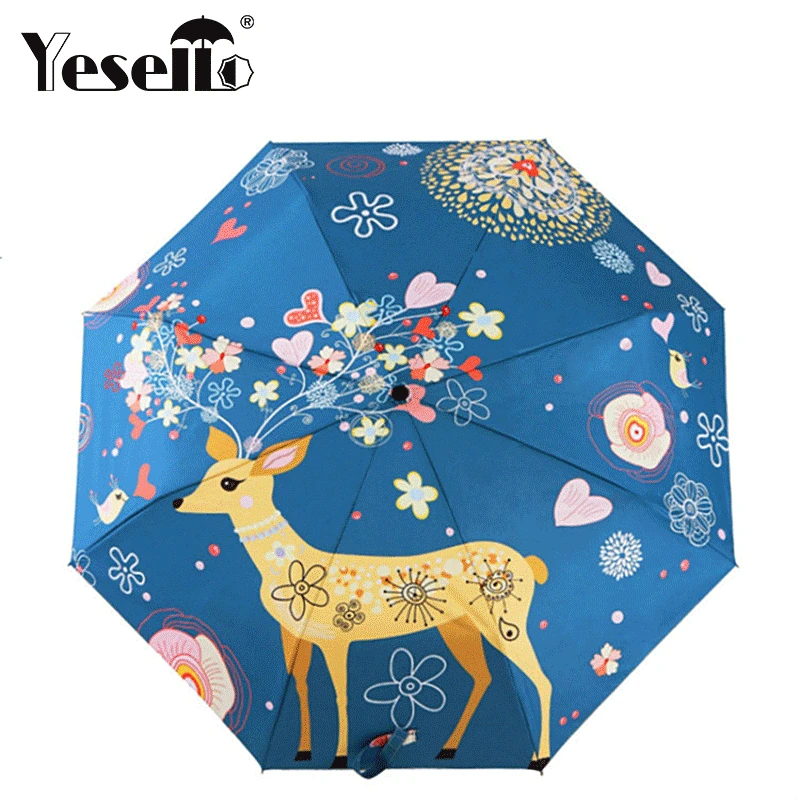 Складной зонт Yesello оригинальный дизайн женский с масляной краской 3 шт.