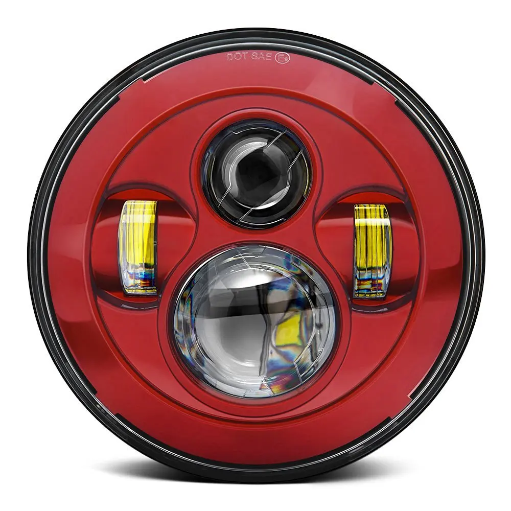 

7 INCH MOTORCYCLE PROJECTOR Moto RED LED LIGHT BULB HEADLIGHT FOR HARLEY TOURING STREET