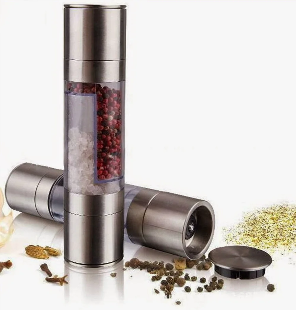 2 в 1 Нержавеющая сталь Руководство перец и соль Spice Mill Grinder Кухня аксессуары