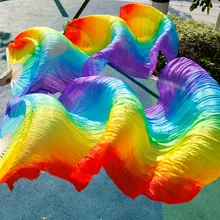 Хиты, высокая распродажа, ручная работа, Женская качественная шелковая вуаль для танца живота, веер, танец, натуральный шелк, 1 пара, цвета радуги(2 шт