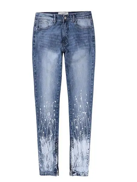 

BLACK FOG STREET SPLATTER DENIM - BLUE version zippers skinny slim fit mens holes style cotton Denim ripped damage jeans