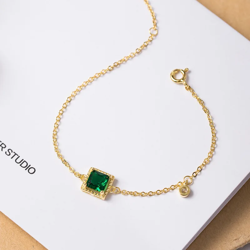 square green zircon golden bracelet 100% 925 Sterling Silver Jewelry fashion hypoallergenic bracelets for women gift