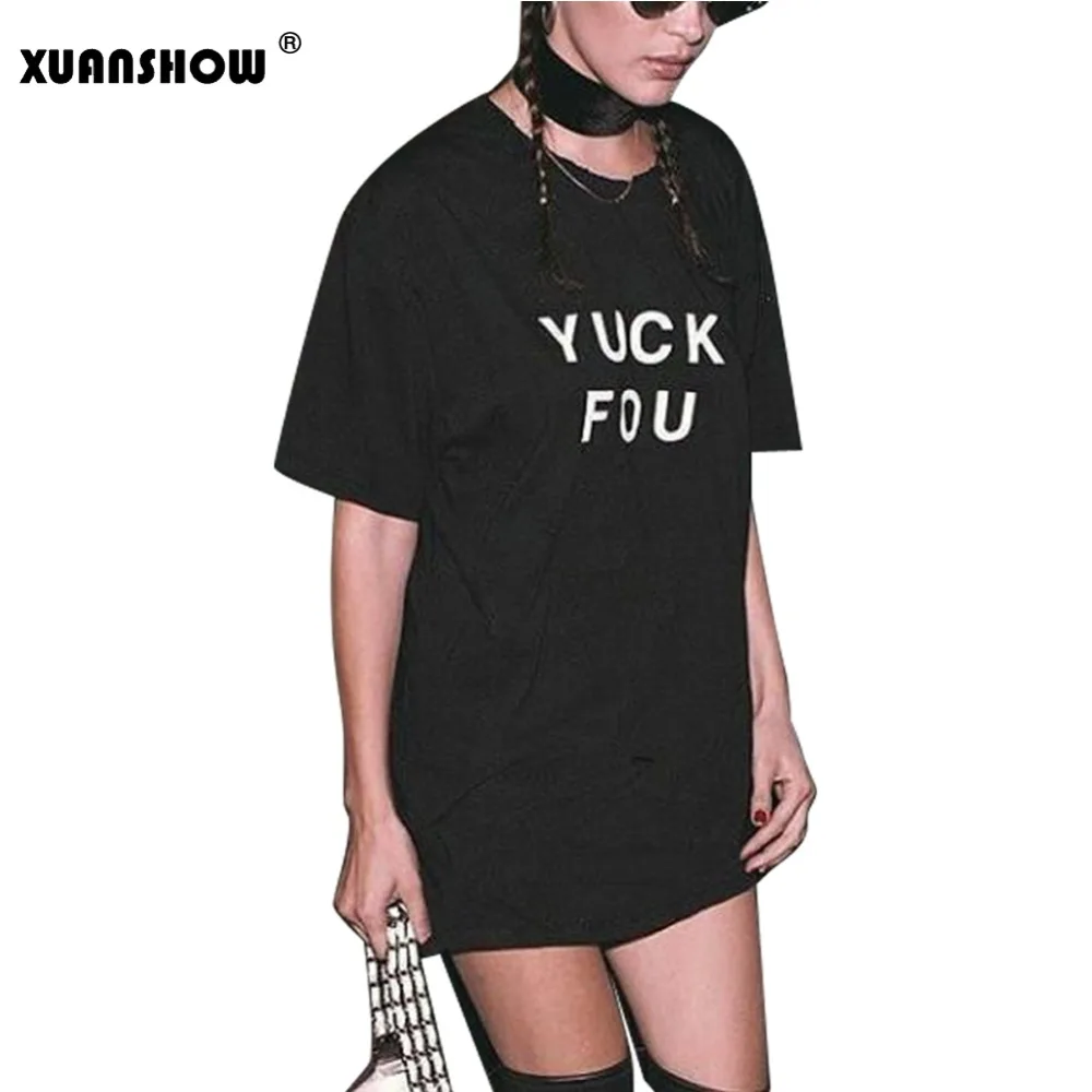 

Women Cotton Letters Summer T Shirt YUCK FOU Printing Oneck Tees Tops Summer Style HipHop Clothing Tees Camisetas Mujer