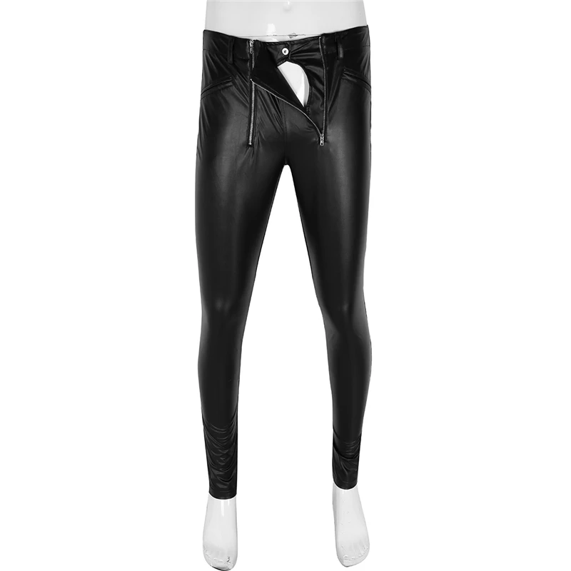 New Fashion Men Sexy Faux Leather Underwear Guy Male Low Waist Zipper Clubwear Jockstrap Fitness Pants Erotic Gay Lingerie