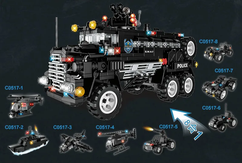 626pcs Children's educational building blocks toy Compatible Legoings city SWAT team 6-in-1 armed combat command vehicle Bricks 626pcs Children's educational building blocks toy Compatible Legoings city SWAT team 6-in-1 armed combat command vehicle Bricks