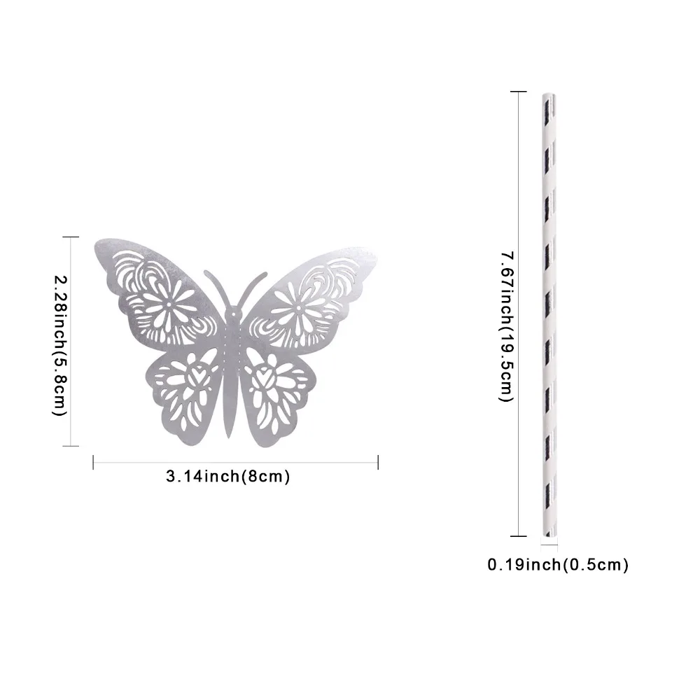 Украшение для свадебной вечеринки, 25 шт., золотая, серебряная, в полоску, соломинка и 3D ПВХ, бабочка для DIY, wendding, на день рождения, для украшения бара