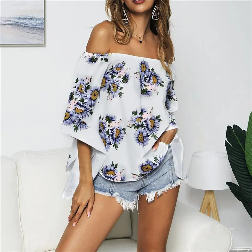 New Women Summer Plus Size Flower Print O-Neck Button Long Sleeve Linen Top T-Shirt Blouse Shirt Elegant Fashion New Tops #4R03 (23)