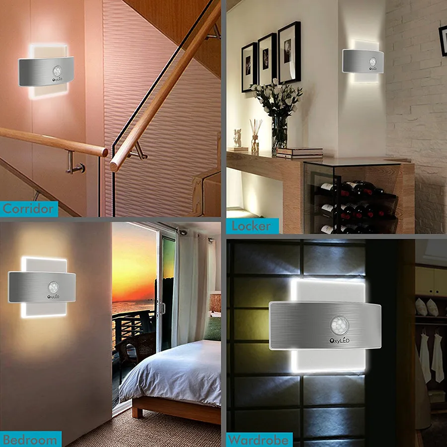 Светодиодный настенный светильник с движущейся батареей AA, перезаряжаемый светодиодный светильник с датчиком, ночной Светильник для помещений, охранный светильник для лестницы, кухни, прихожей, шкафа