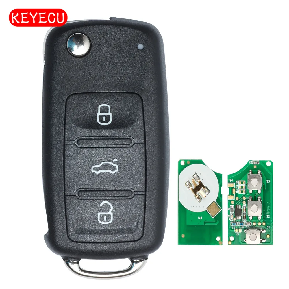 

Keyecu Replacement Flip Remote Key Fob 3 Button 434MHz CAN ID48 Chip for VW Volkswagen -5K0 959 753 N
