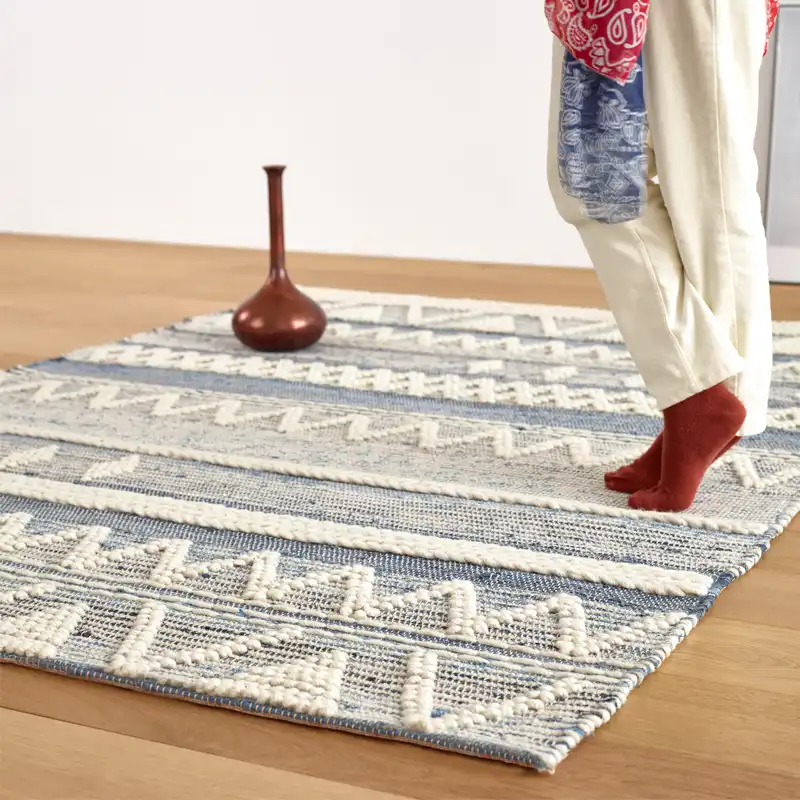 Denim Hand Woven Pure Wool Carpet New Design Sense White Visual Denim Hand Woven Pure Wool Carpet New