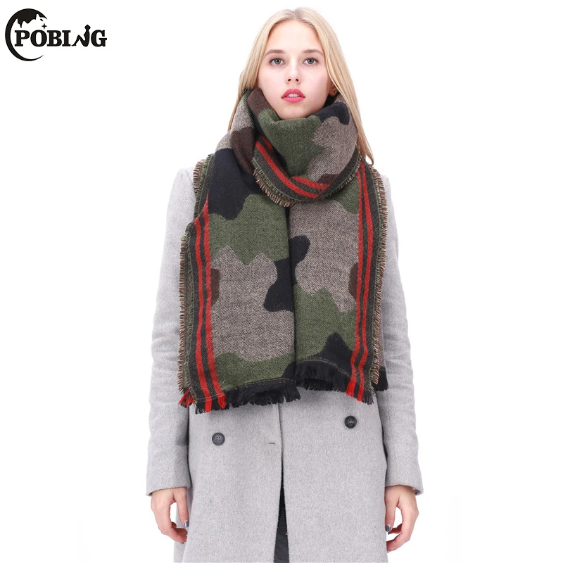 Beste POBING 2017 za Luipaard Winter Sjaal Vrouwen Gestreepte Kasjmier Sjaal Deken Sjaals Wraps Vrouwelijke Pashmina Spanje Bufandas Grote Capes