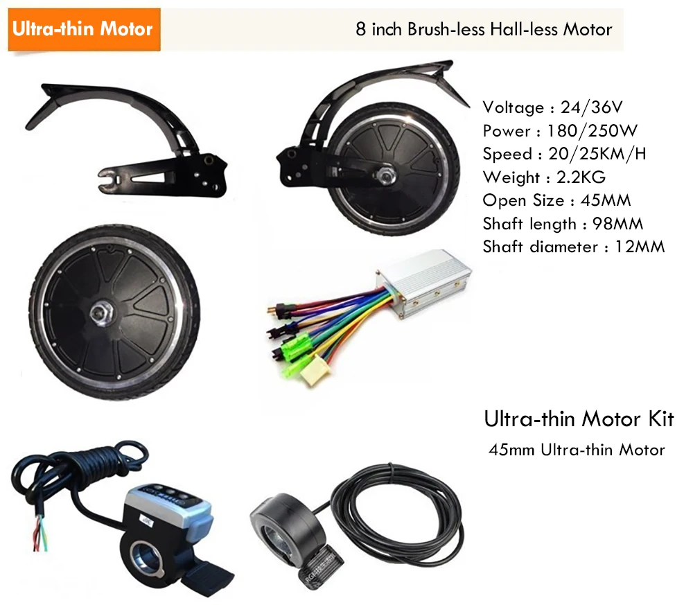 Electric Bike Conversion Kit 24v 36v 48v 350w 8inch Wheel Brushless