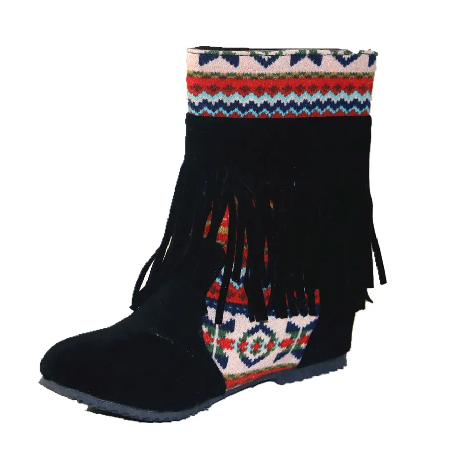 Billig Frauen Winter Stiefel Retro Ankle Bootie für Damen Herbst Frau Wildleder Kurze Stiefel Ethnische Fringe Schuhe Slip On Sicken Casual boot