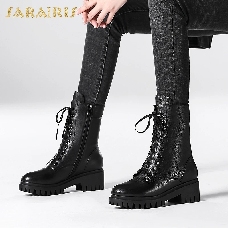 SARAIRIS/Прямая поставка; высококачественные ботинки на толстом каблуке из натуральной кожи; женская обувь; Прямая поставка; женские ботинки на платформе