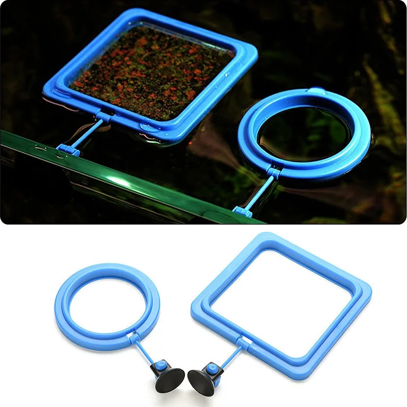 Fish Ring Feeder, Plastic Aquarium Floating Feeding Ring Convenient Food Prevention With Strong Suction Cup For Feeding Flake Foods Blue Black