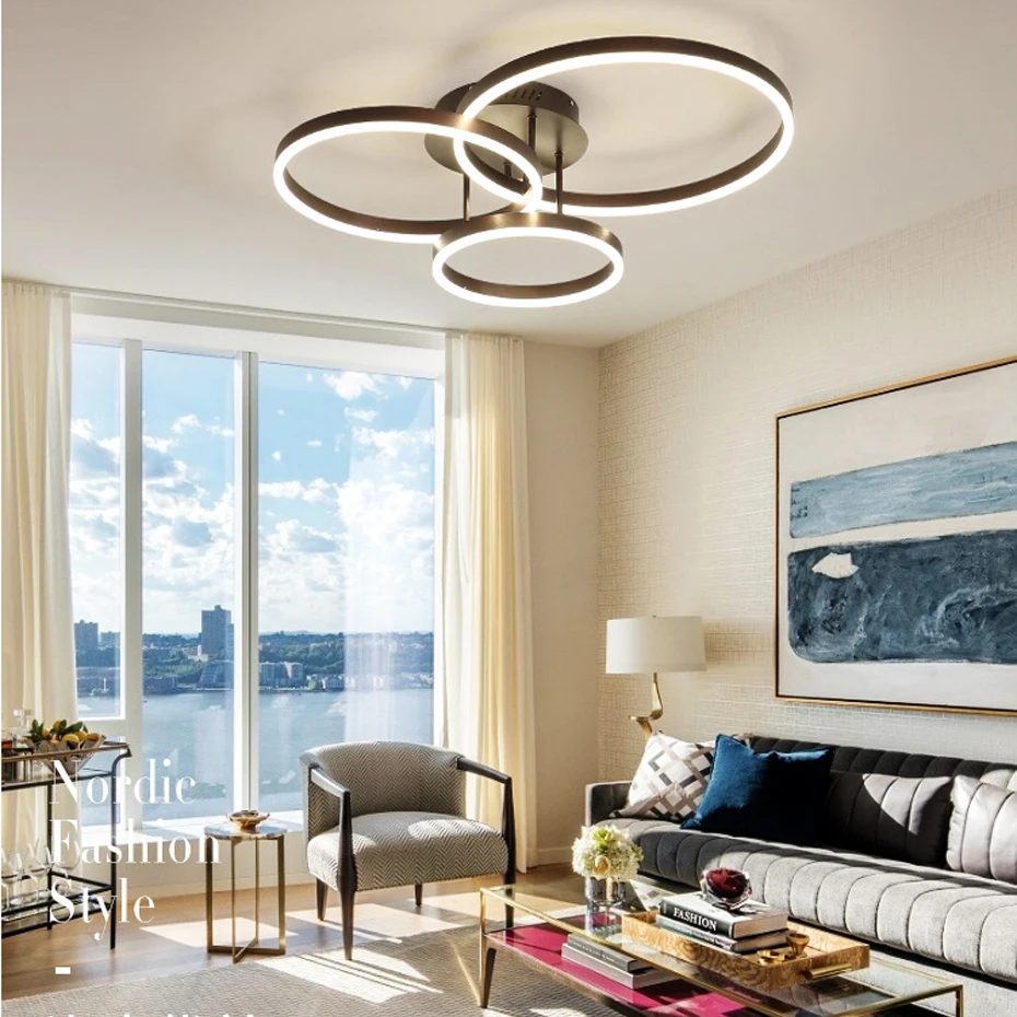 Креативные кольца, стильные светодиодные потолочные лампы, современный геометрический круглый потолочный светильник, светодиодный светильник для ресторана, гостиной, спальни