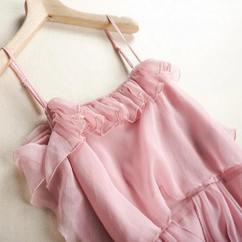 Новинка, пляжное платье для женщин, высокое качество, сексуальное однотонное шифоновое праздничное платье для девочек, Длинные розовые платья