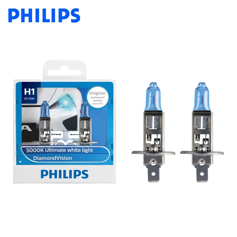 Philips H1 12V 55W P14.5s алмазное видение 5000K ксенон супер белый свет Галогенные лампы Автомобильные фары 12258DV S2, пара