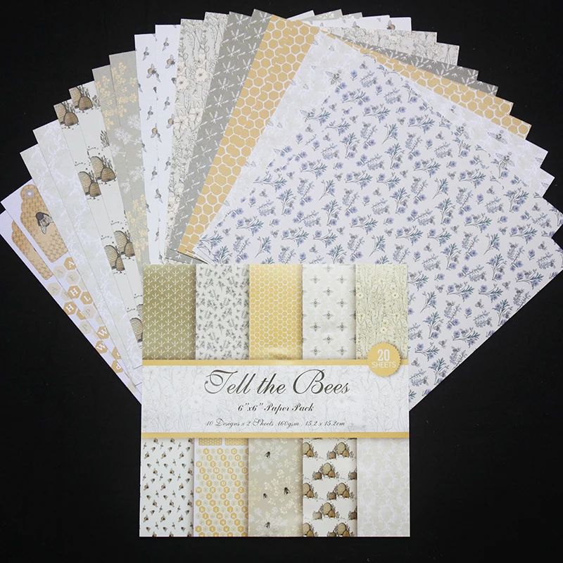 

KSCRAFT 10pcs 6" Single-side Printed Bees Pattern creative papercraft art paper handmade scrapbooking kit set book
