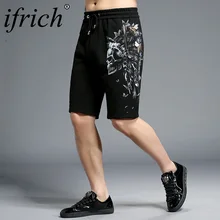 Ifrich мужские Шорты хлопковые повседневные шорты для мужчин череп эластичный пояс с принтом летние пляжные шорты черные высококачественные размеры 4XL