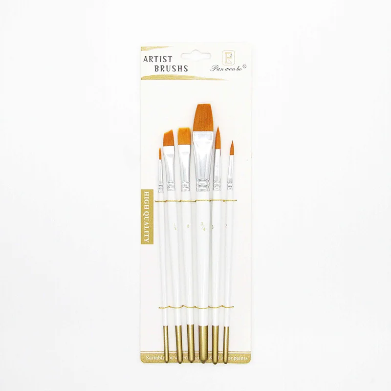 6pcs one set 6 шт./компл. разные формы круглый острый кончик нейлоновые кисти для рисования набор кистей для детей акварель гуашь Рисование Живопись Искусство поставка - Color: 6pcs one set