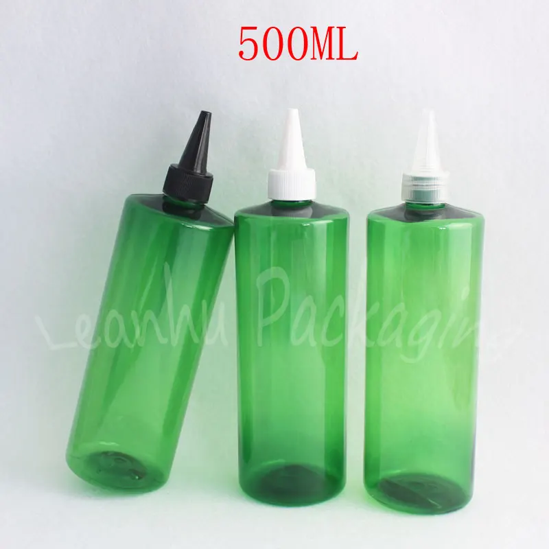 

500ML Green Plastic Bottle Pointed Mouth Cap , 500CC Jam / Lotion Packaging Bottle , Empty Cosmetic Container ( 14 PC/Lot )