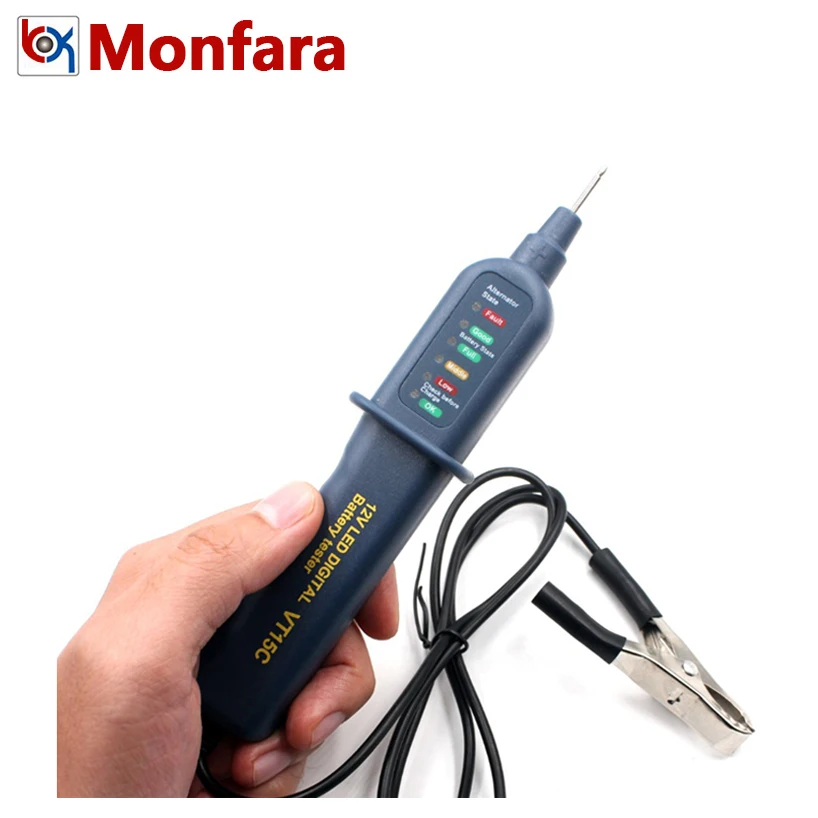 

12V Car Battery Tester Auto Alternator Analyzer GEL Lead-Acid Charging Check Test Pen Diagnostic Tool 6 LED Digital Voltmeter