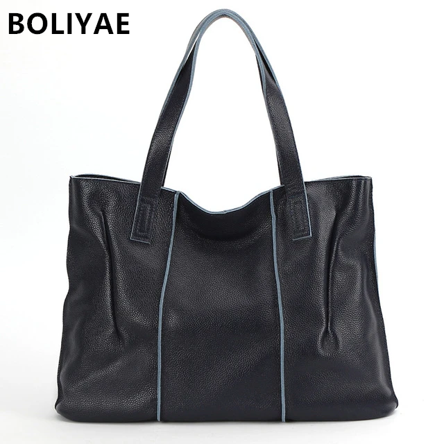 

BOLIYAE Genuine Leather Totes luxury Women Bag classic Cowhide HandBags fashion Shoulder Bags