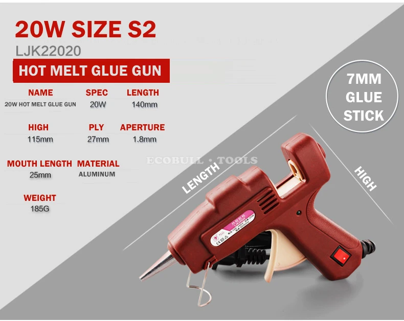 LIJIAN клеевой пистолет горячего расплава клеевой пистолет Регулируемая температура мини Горячий клеевой пистолет 11 мм профессиональные медные насадки - Цвет: 20W