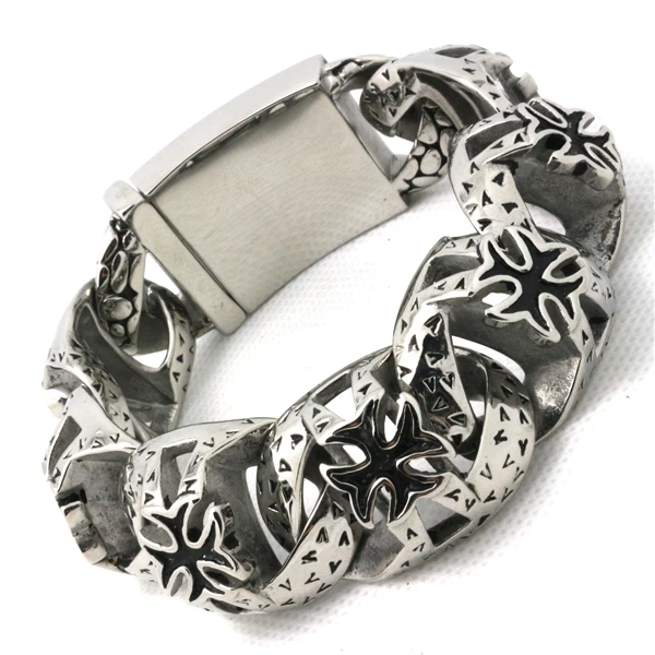 

Mens Boys 316L Stainless Steel Cool Punk Gothic Cross Link Cool Big Silver Bracelet Factory Price