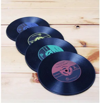 

Round CD Records Shape Non-slip Cup Coasters Holder Mat Silicone Placemat Cup Mat Random Color