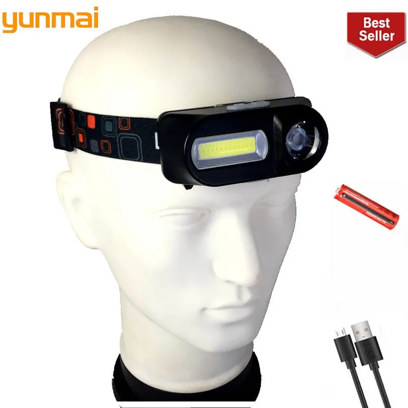 YUNMAI USB Перезаряжаемый светодиодный налобный фонарь 18650 горячая Распродажа COB