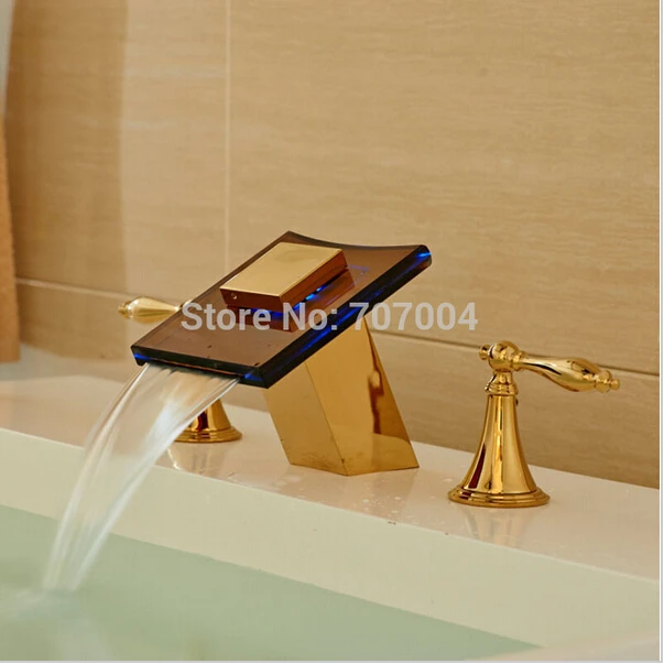 Waterfall Wall Mounted 3 Colors LED Bathroom Sinks Mixer Tap Faucet Bathroom Hot And Cold Water