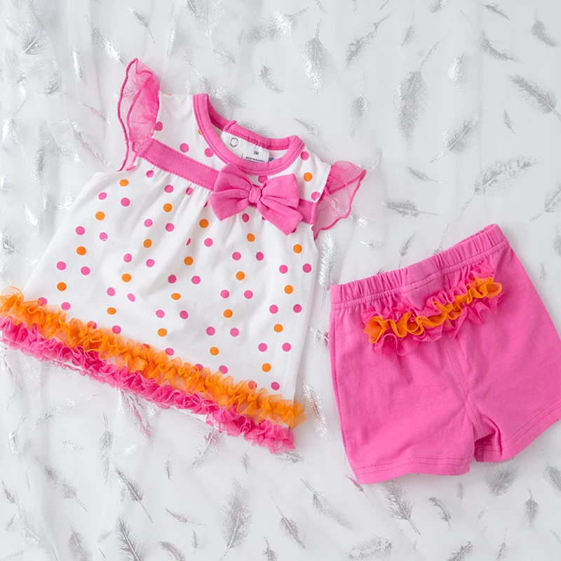 

Girl Thin Section 2 Paper Set 0-1 One 2-3 Year girl Baby Western Style Pure Cotton Short Sleeve Suit Lovely